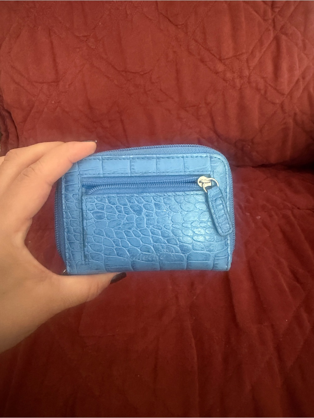 Croc-Texture Light Blue Compact Wallet with Clear ID Window - Picture 3 of 7